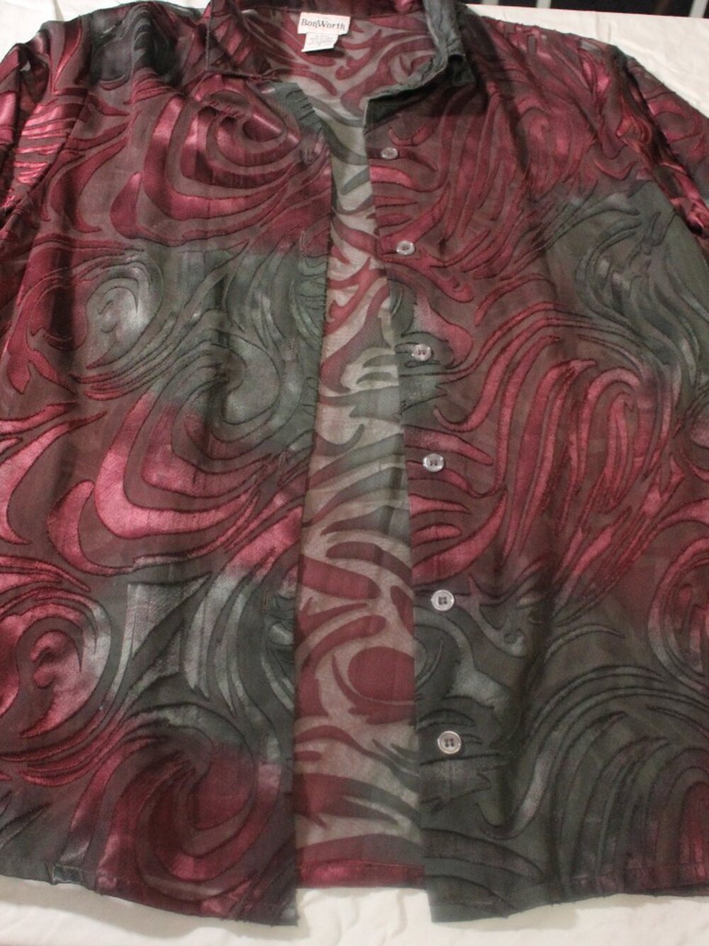 Womens small Bonworth button up sheer blouse burgundy